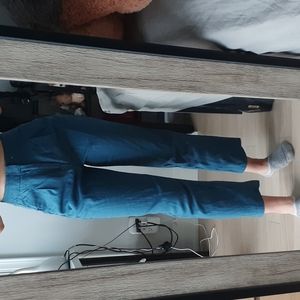 Simon’s Icone Linen Teal High Waist Straight Leg Crop Pants (Curvy) Size 2